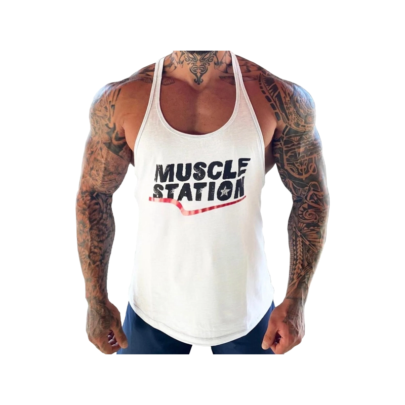 muscle-station-beyaz-atlet-2 Baskılı Atlet - Görsel 1